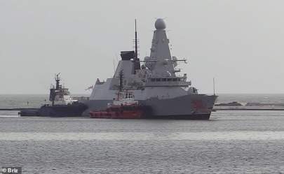 Photo Credit: Briz - Russia's security service claims the Royal Navy destroyer HMS Dragon (pictured) was 'expelled' from waters off of Crimea after crossing into Russian territory