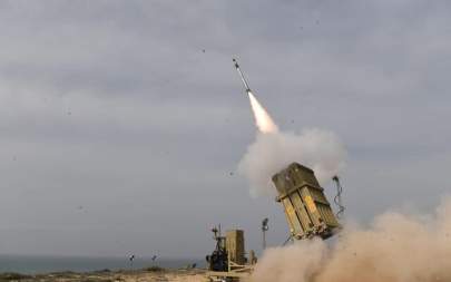 An Iron Dome missile defense system fires an interceptor at a target during an exercise in early 2021. (Defense Ministry)