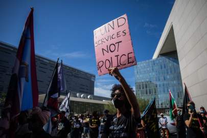 A Black Lives Matter protest in Los Angeles on May 25, the first anniversary of George Floyd's killing. PHOTO: APU GOMES/GETTY IMAGES